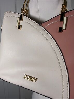 Boho ZZMY Pink and White color block purse with gold ring handles Y2K✨